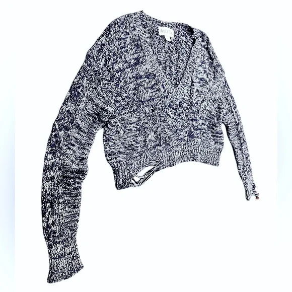 Wildfox Distressed Sweater Women S Blue White Knit V-neck Cropped - Picture 2 of 8